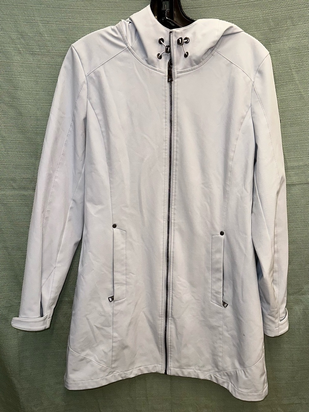 Calvin Klein Light Gray Hooded Zip-Front Trench Coat